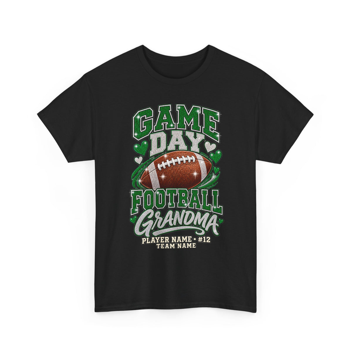 Personalized Game Day Football Grandma Shirt — Emerald Silver