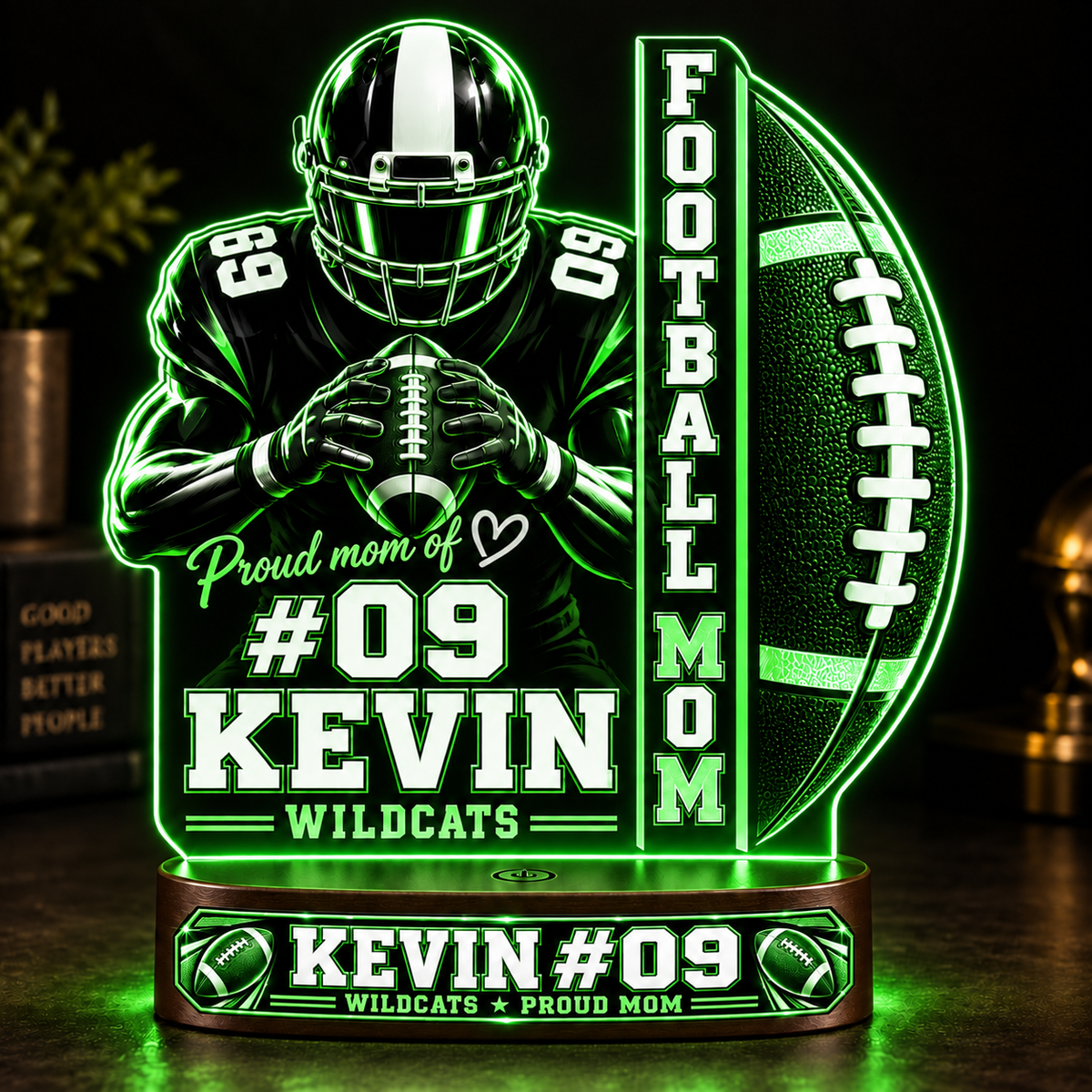 Personalized Football Mom LED Night Light, Custom Player Name Number Lamp, Game Day Mom Gift, Team Colors Acrylic Football Light