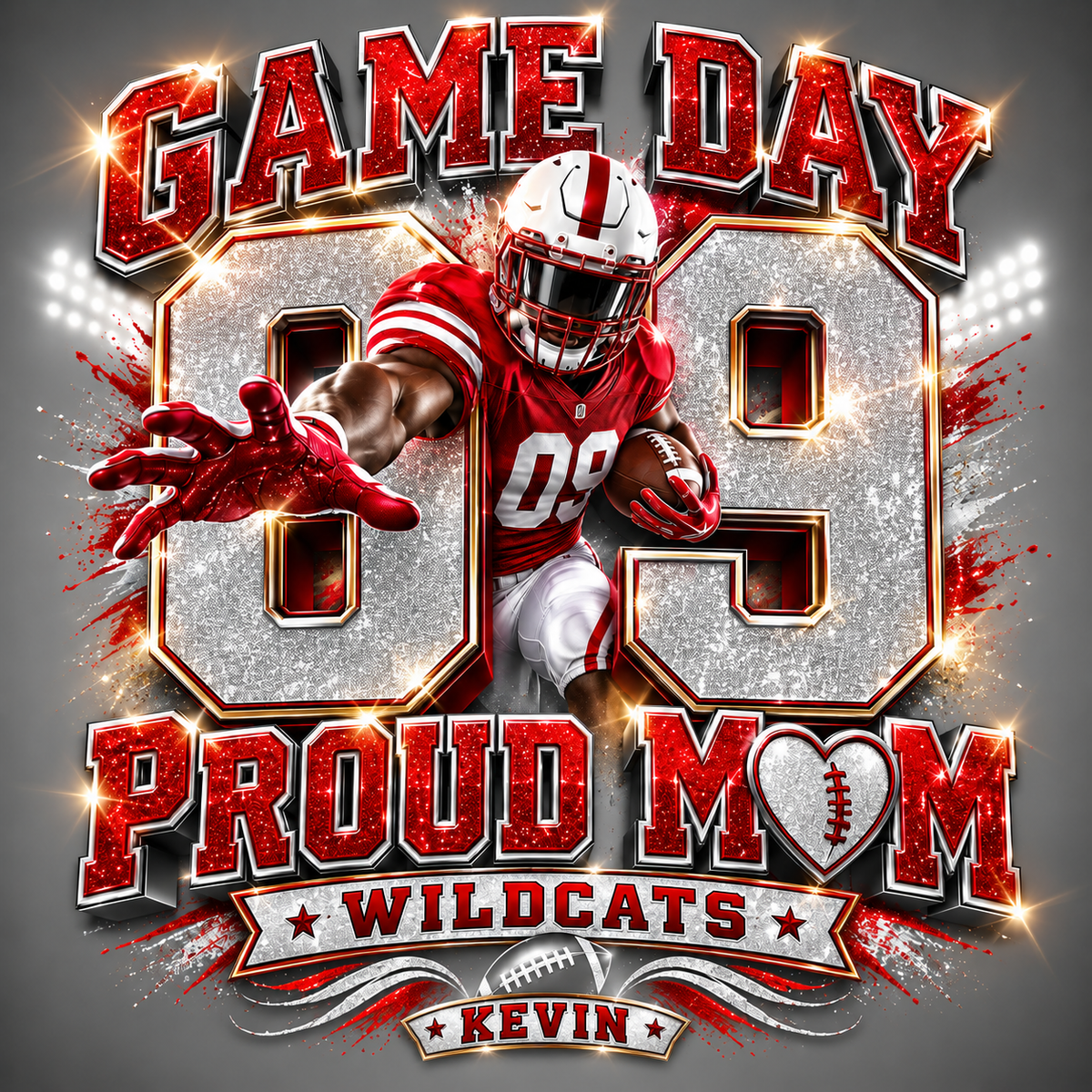 personalized football mom shirt, custom player name number tee, game day proud mom shirt, team colors glitter effect football tee