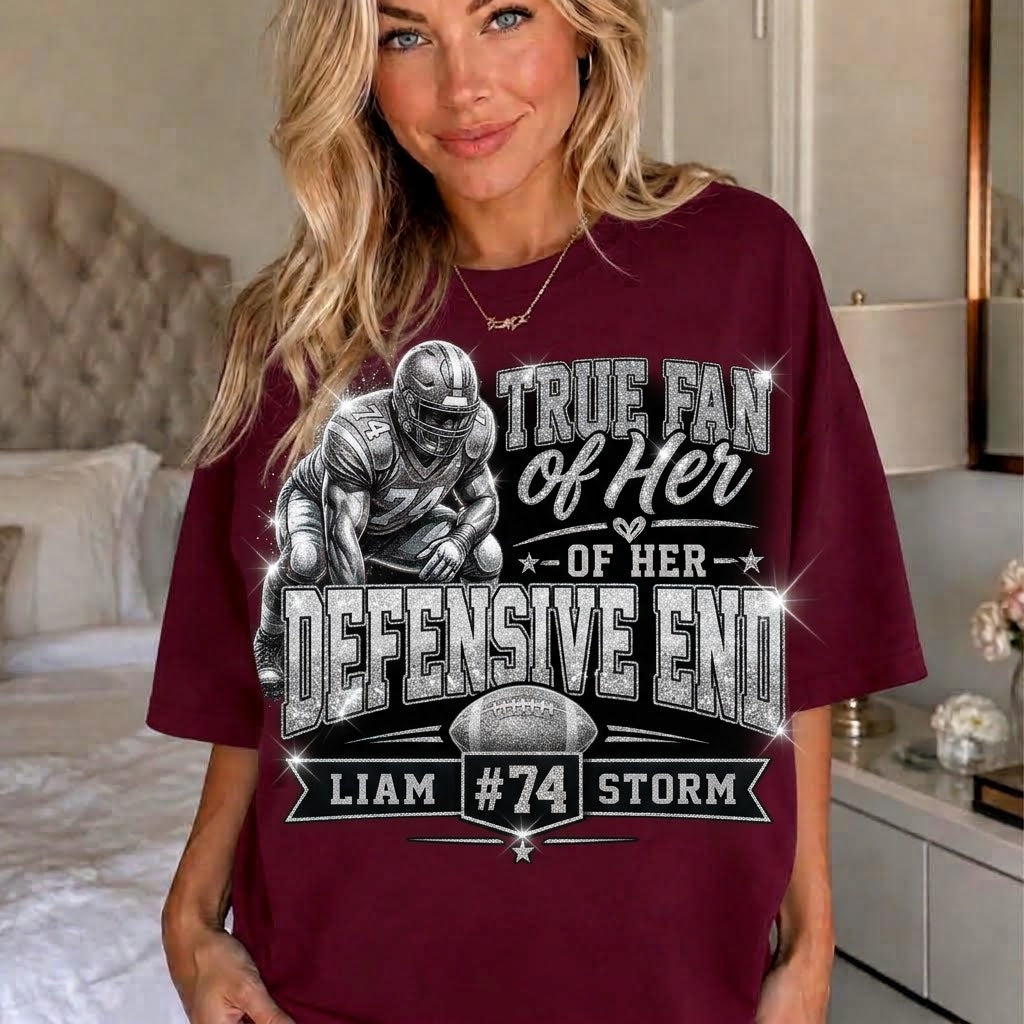 Personalized Lineman Mom Shirt, Proud Mom of Her Lineman Tee, Custom Football Mom Shirt, Player Name Number Team, Glitter Effect
