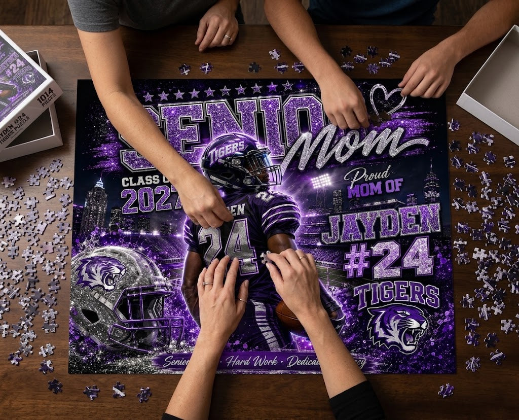 Personalized Senior Mom Football Puzzle, Custom Photo Player Gift, Class of 2027 Senior Night Gift, Football Mom Keepsake