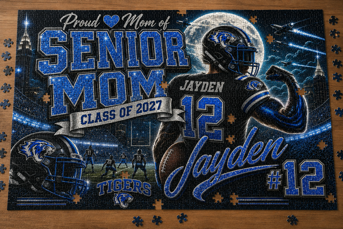 Personalized Senior Mom Football Puzzle, Custom Photo Player Gift, Class of 2027 Senior Night Gift, Football Mom Keepsake