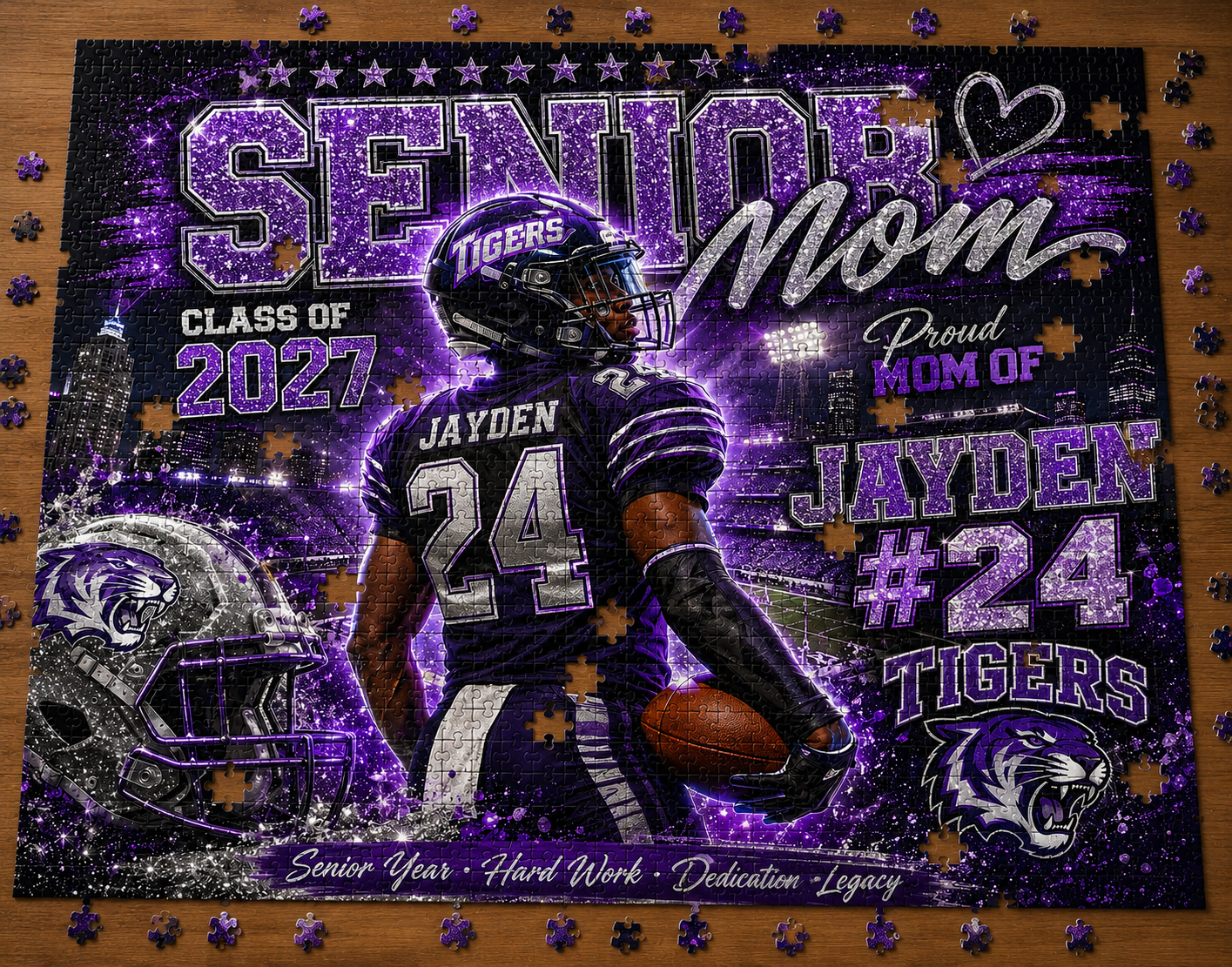 Personalized Senior Mom Football Puzzle, Custom Photo Player Gift, Class of 2027 Senior Night Gift, Football Mom Keepsake