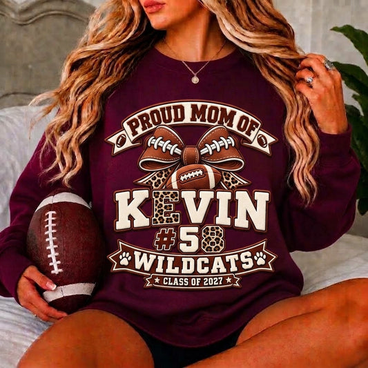 Personalized Football Mom Sweatshirt, Proud Mom of Player, Custom Name & Number, Team Mom, Senior 2027, Game Day Gift