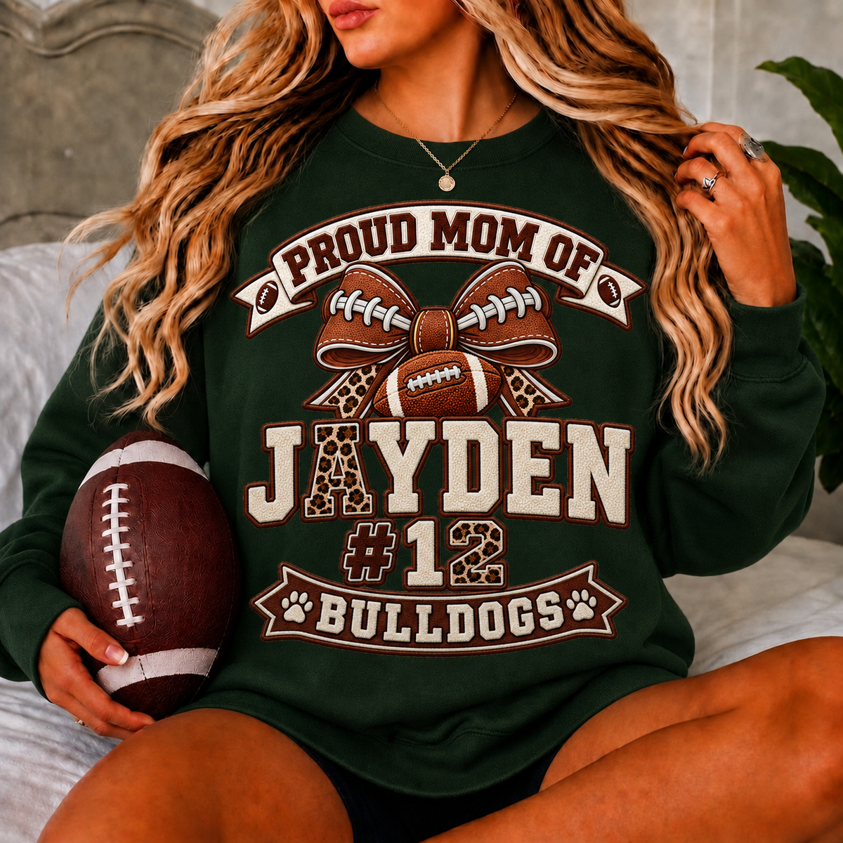 Personalized Football Mom Sweatshirt, Proud Mom of Player, Custom Name & Number, Team Mom, Senior 2027, Game Day Gift