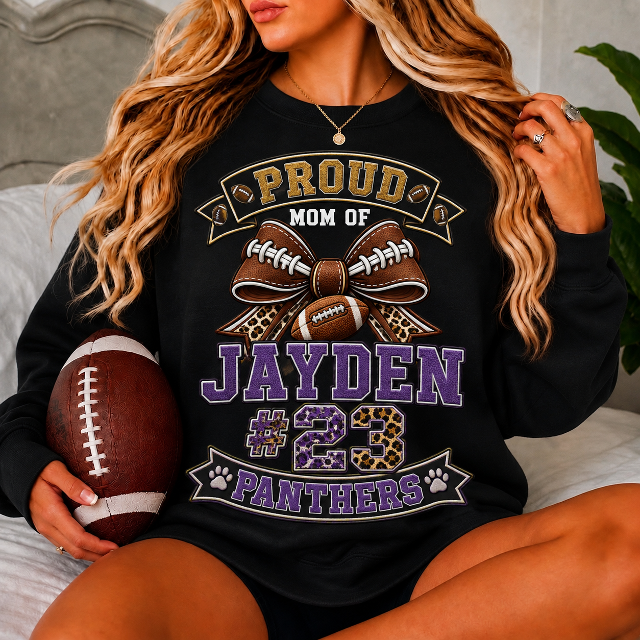 Personalized Football Mom Sweatshirt, Proud Mom of Player, Custom Name & Number, Team Mom, Senior 2027, Game Day Gift