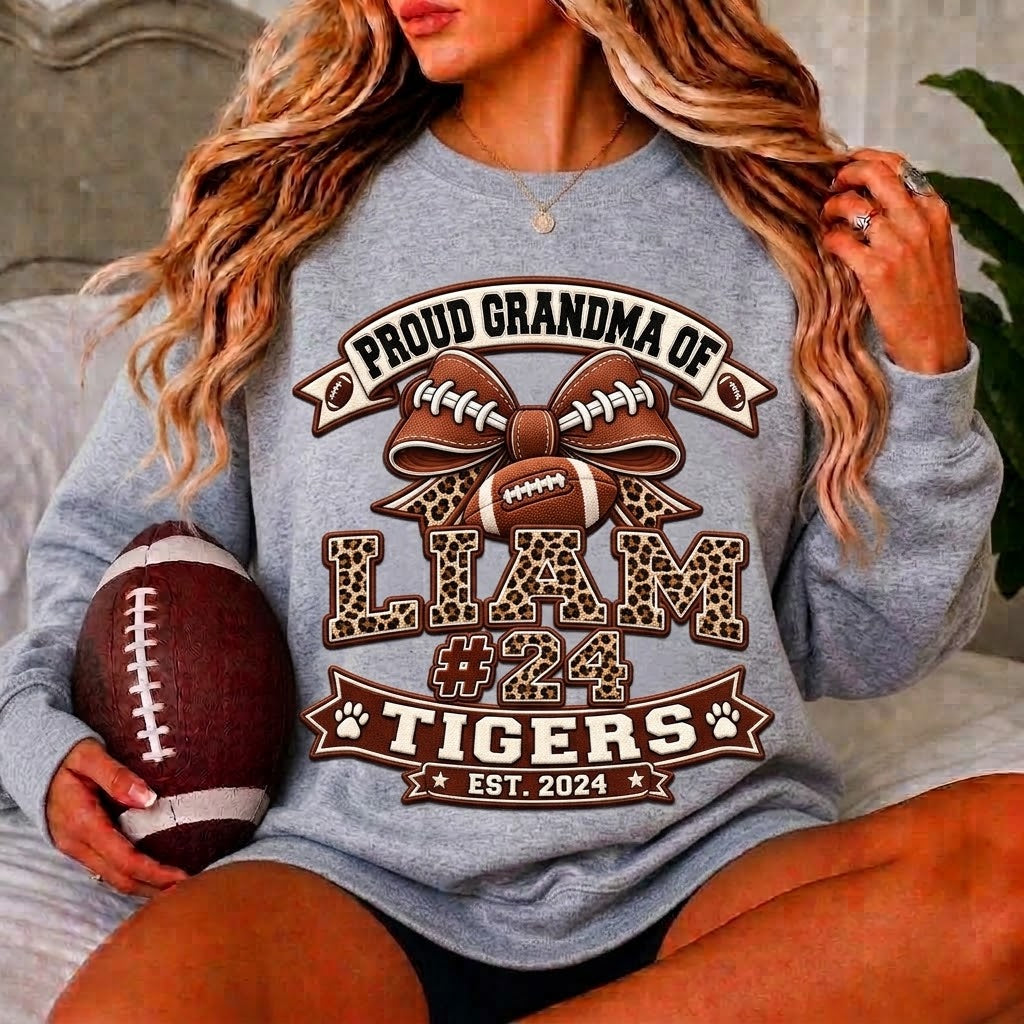 Personalized Football Mom Sweatshirt, Proud Mom of Player, Custom Name & Number, Team Mom, Senior 2027, Game Day Gift