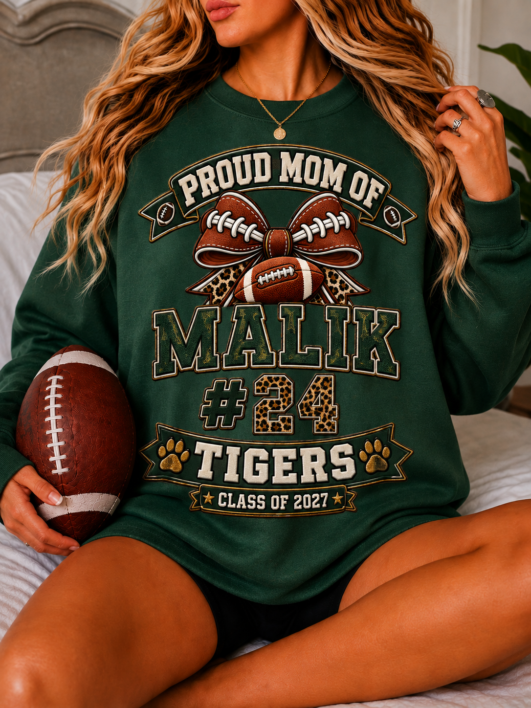 Personalized Football Mom Sweatshirt, Proud Mom of Player, Custom Name & Number, Team Mom, Senior 2027, Game Day Gift