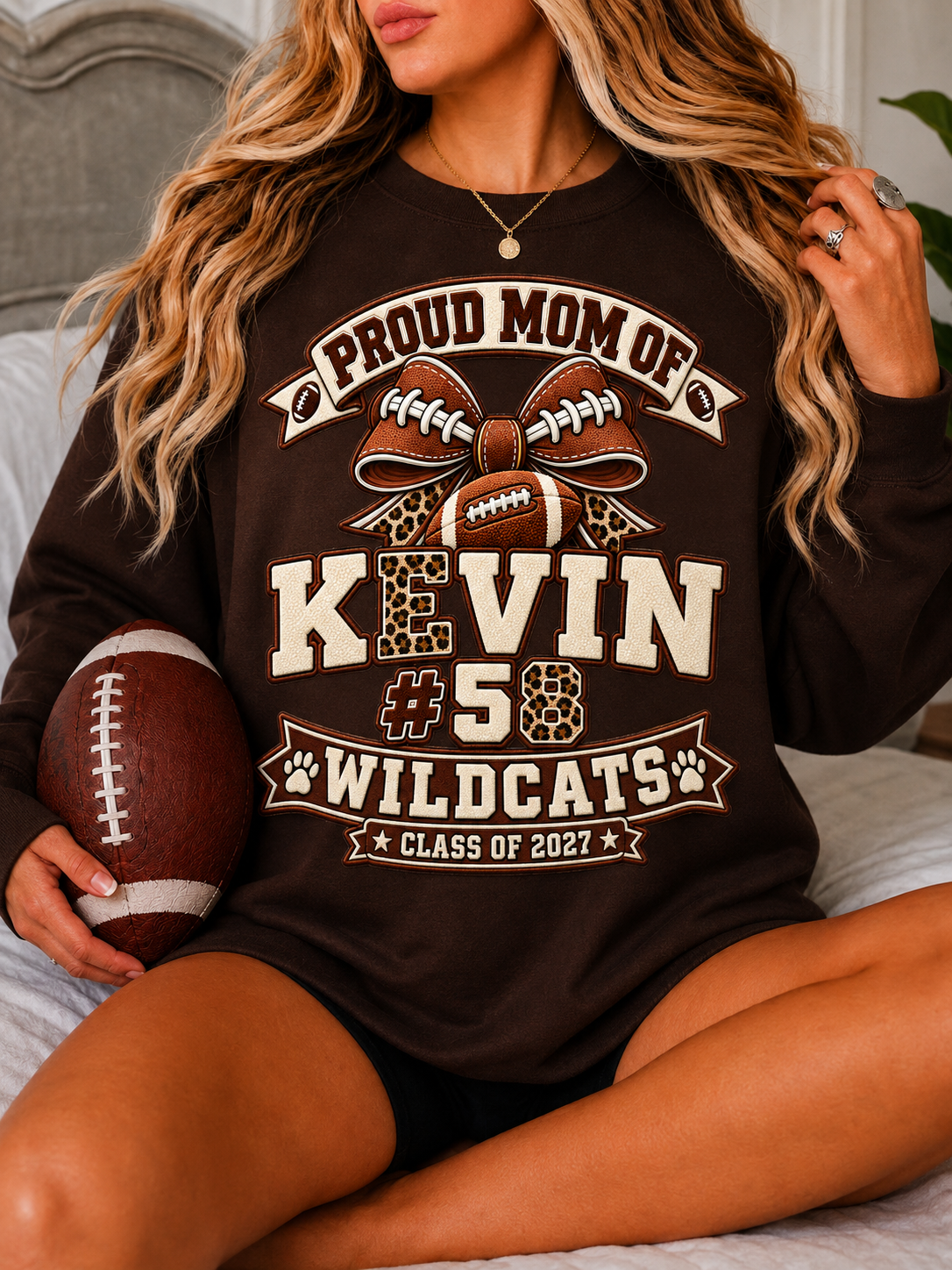 Personalized Football Mom Sweatshirt, Proud Mom of Player, Custom Name & Number, Team Mom, Senior 2027, Game Day Gift