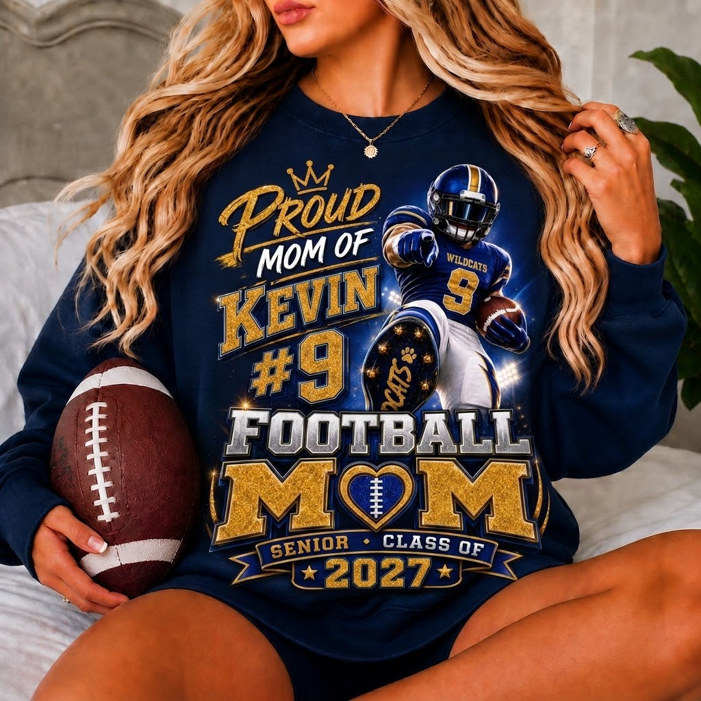 Personalized Football Mom Sweatshirt, Custom Player Name & Number, Senior Mom 2027, Game Day Football Gift, Team Spirit Crewneck