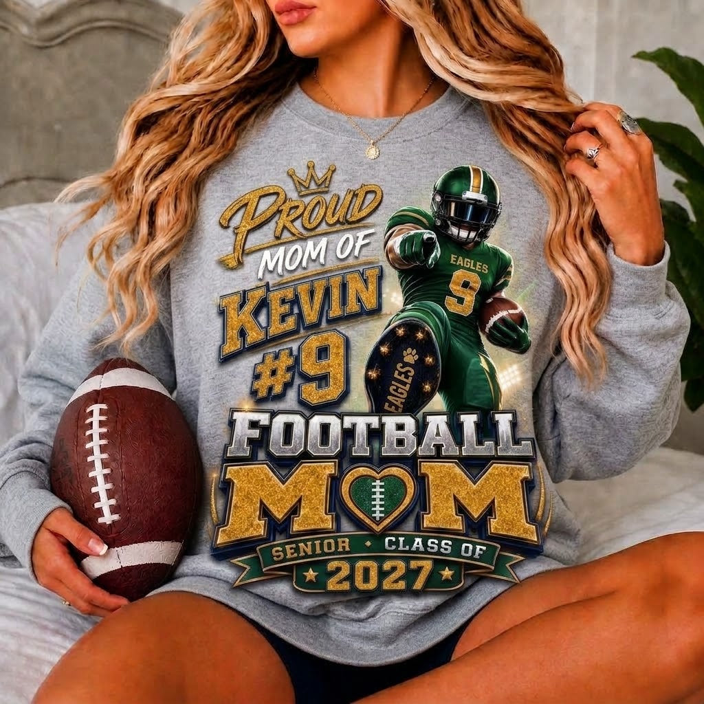 Personalized Football Mom Sweatshirt, Custom Player Name & Number, Senior Mom 2027, Game Day Football Gift, Team Spirit Crewneck