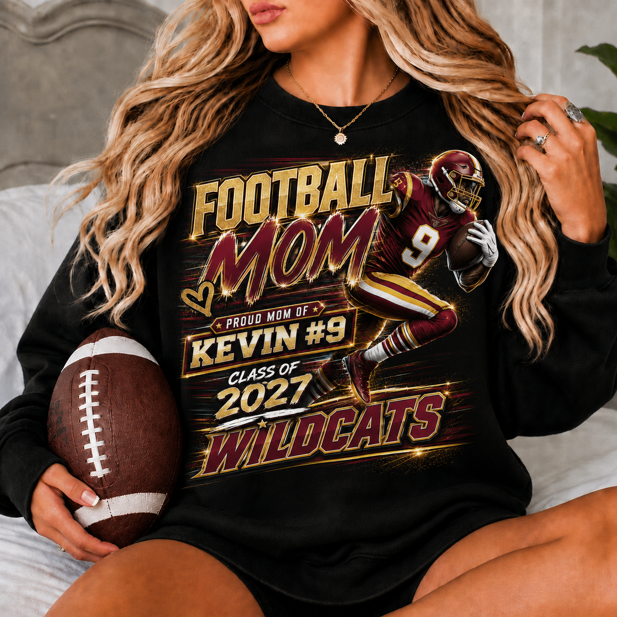 Personalized Football Mom Sweatshirt, Custom Player Name Number Team, Senior Mom 2027, Game Day Football Mom Gift