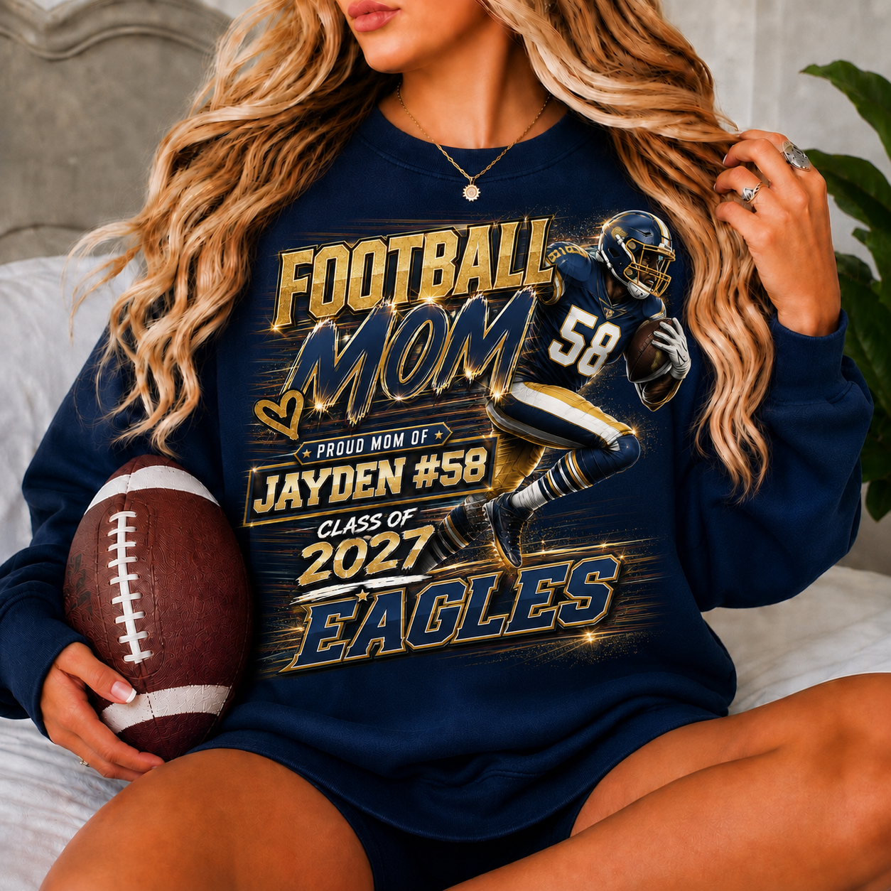Personalized Football Mom Sweatshirt, Custom Player Name Number Team, Senior Mom 2027, Game Day Football Mom Gift