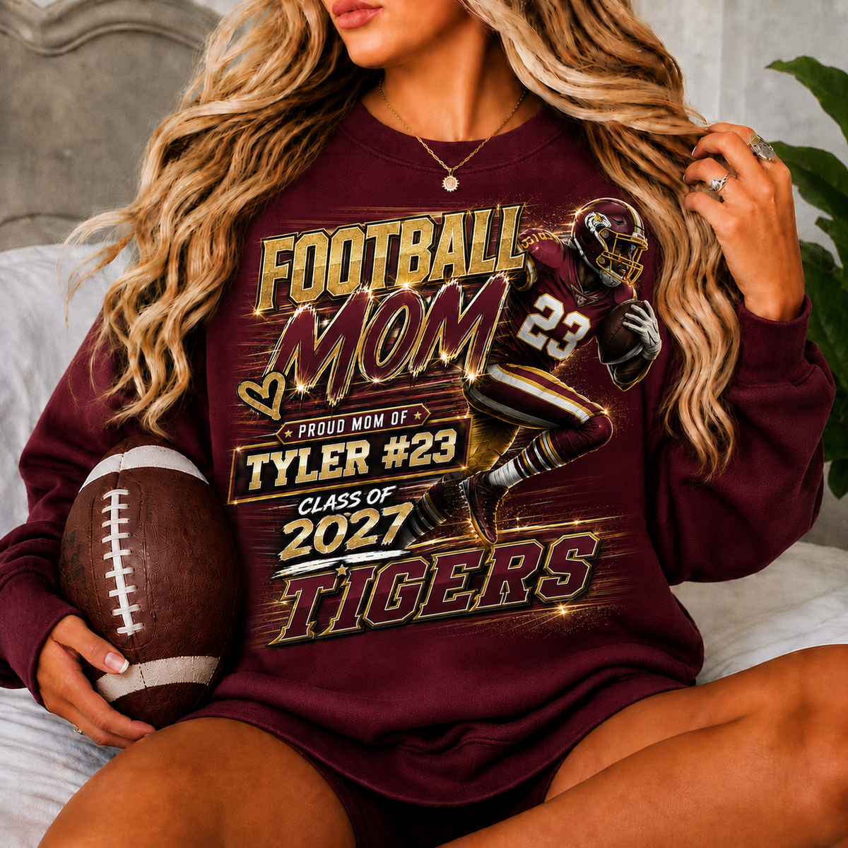 Personalized Football Mom Sweatshirt, Custom Player Name Number Team, Senior Mom 2027, Game Day Football Mom Gift