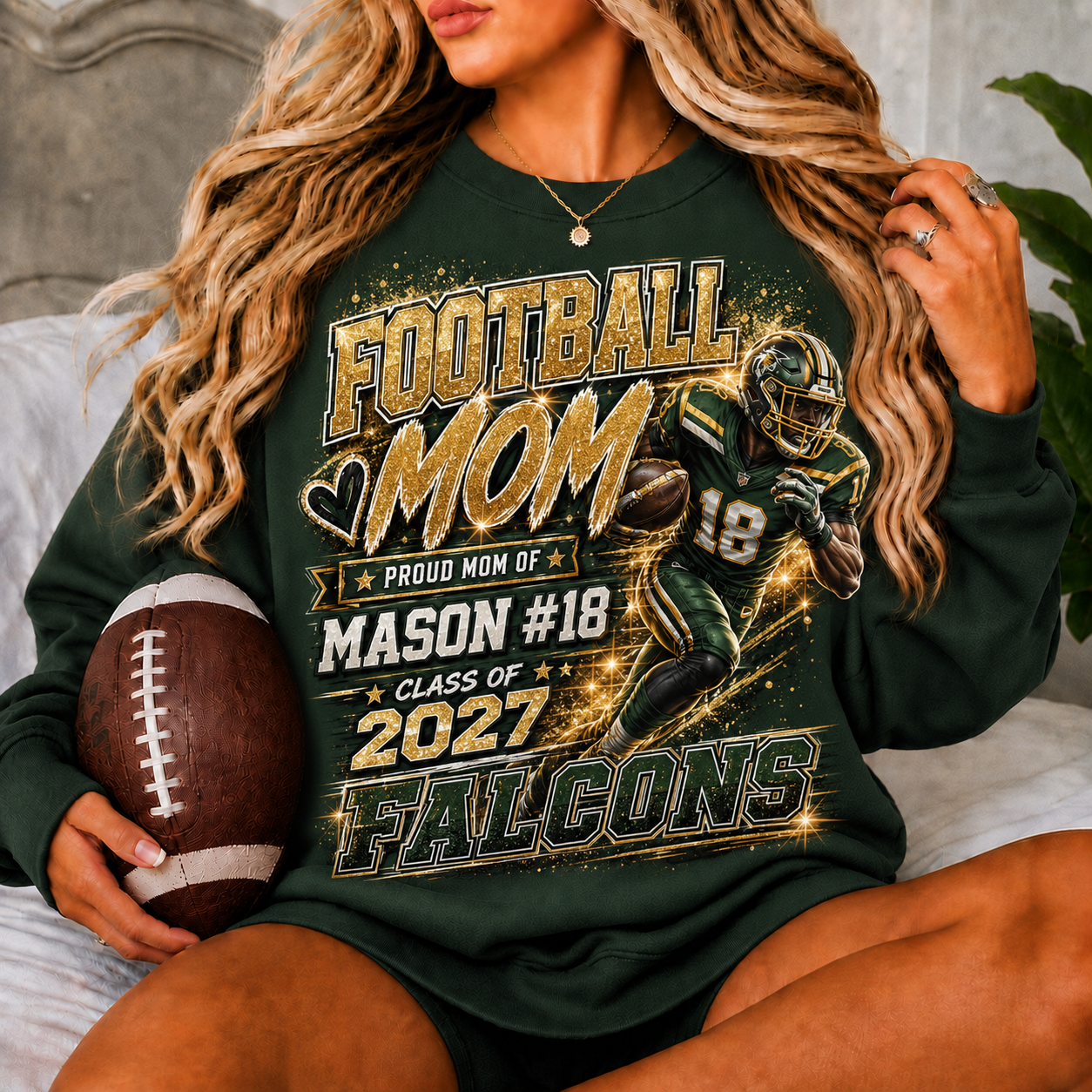 Personalized Football Mom Sweatshirt, Custom Player Name Number Team, Senior Mom 2027, Game Day Football Mom Gift