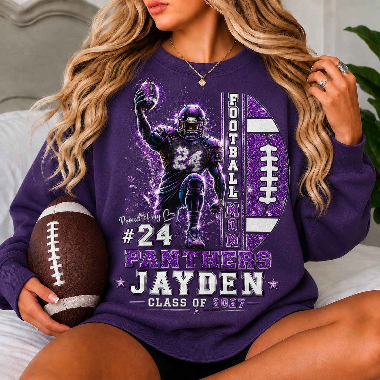 Personalized Football Mom Sweatshirt, Custom Player Name Number Team, Proud Football Mom, Game Day Crewneck, Football Mama Gift