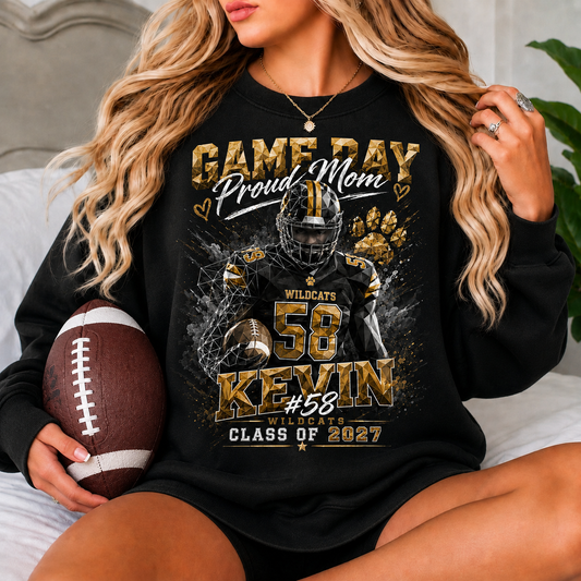 Personalized Football Mom Sweatshirt, Game Day Proud Mom Shirt, Custom Player Name Number, Senior Football Mom Gift, Class of 2027