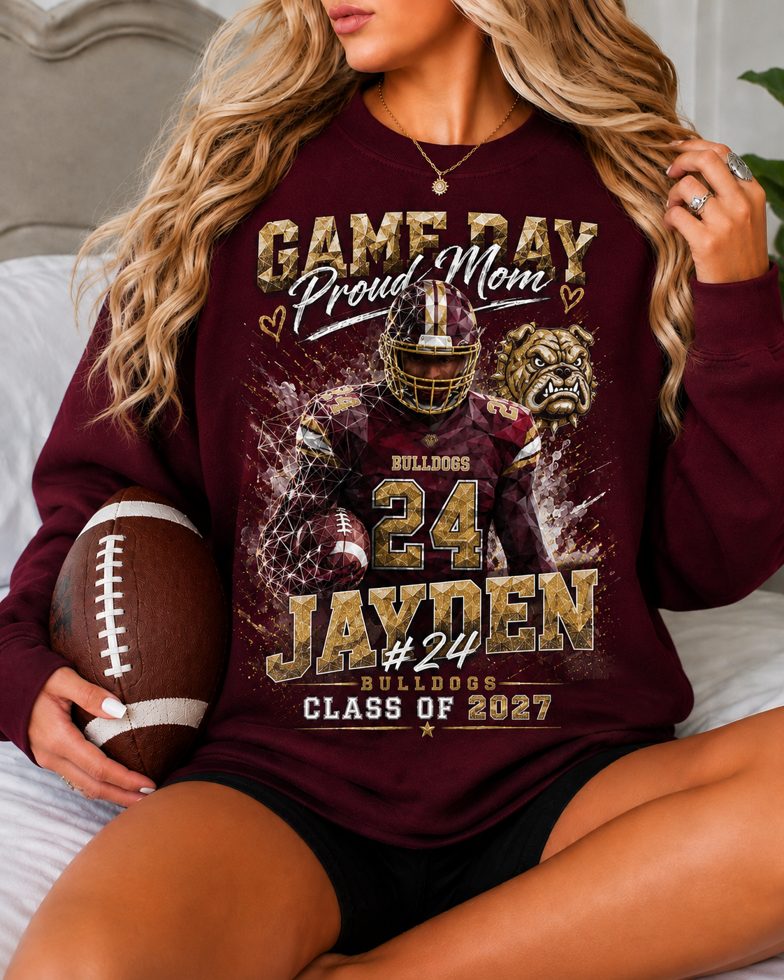 Personalized Football Mom Sweatshirt, Game Day Proud Mom Shirt, Custom Player Name Number, Senior Football Mom Gift, Class of 2027