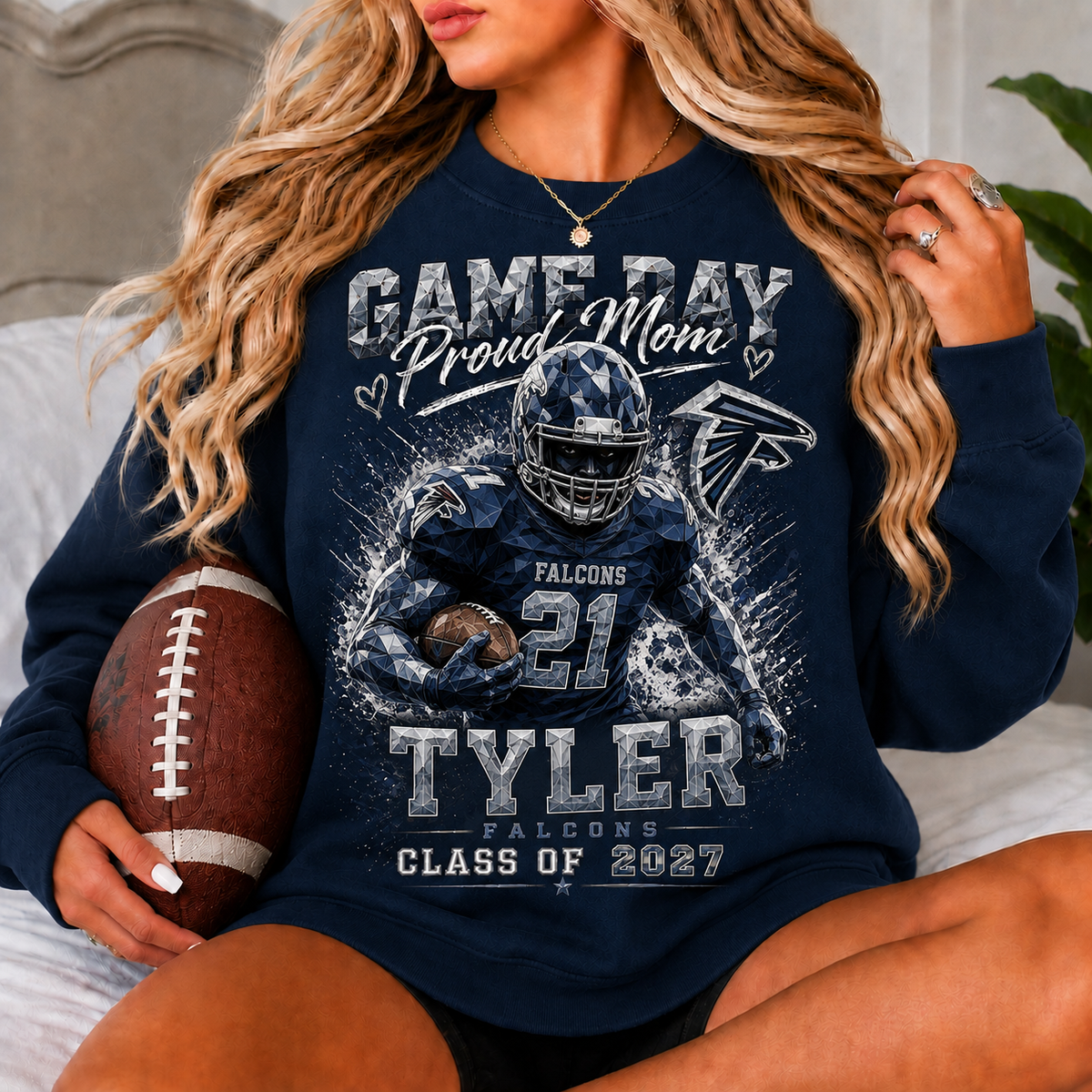 Personalized Football Mom Sweatshirt, Game Day Proud Mom Shirt, Custom Player Name Number, Senior Football Mom Gift, Class of 2027
