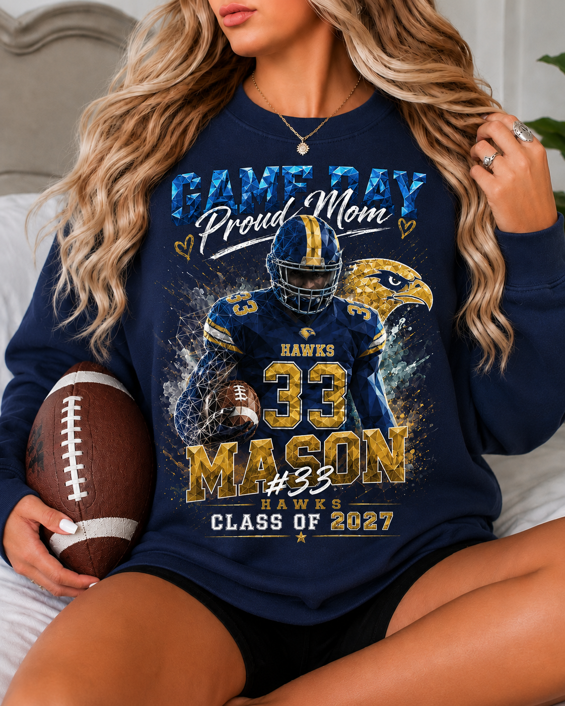 Personalized Football Mom Sweatshirt, Game Day Proud Mom Shirt, Custom Player Name Number, Senior Football Mom Gift, Class of 2027