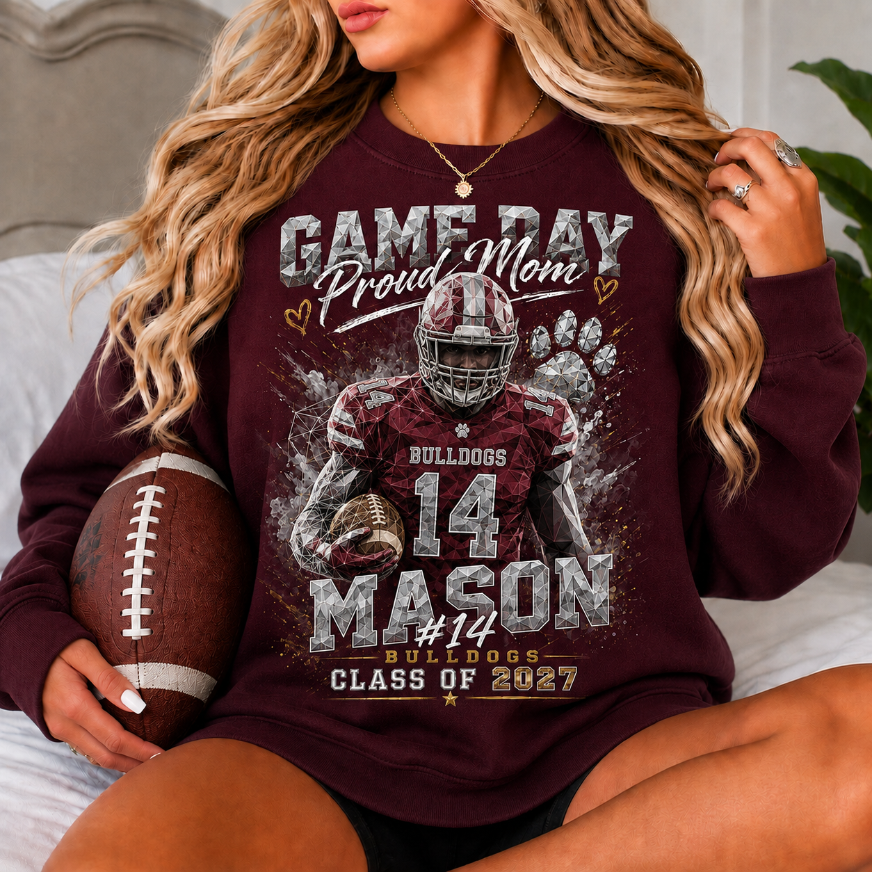 Personalized Football Mom Sweatshirt, Game Day Proud Mom Shirt, Custom Player Name Number, Senior Football Mom Gift, Class of 2027
