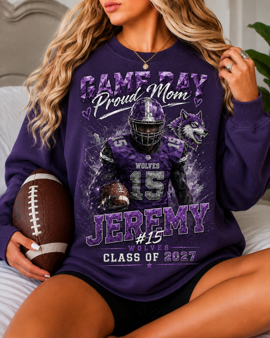 Personalized Football Mom Sweatshirt, Game Day Proud Mom Shirt, Custom Player Name Number, Senior Football Mom Gift, Class of 2027