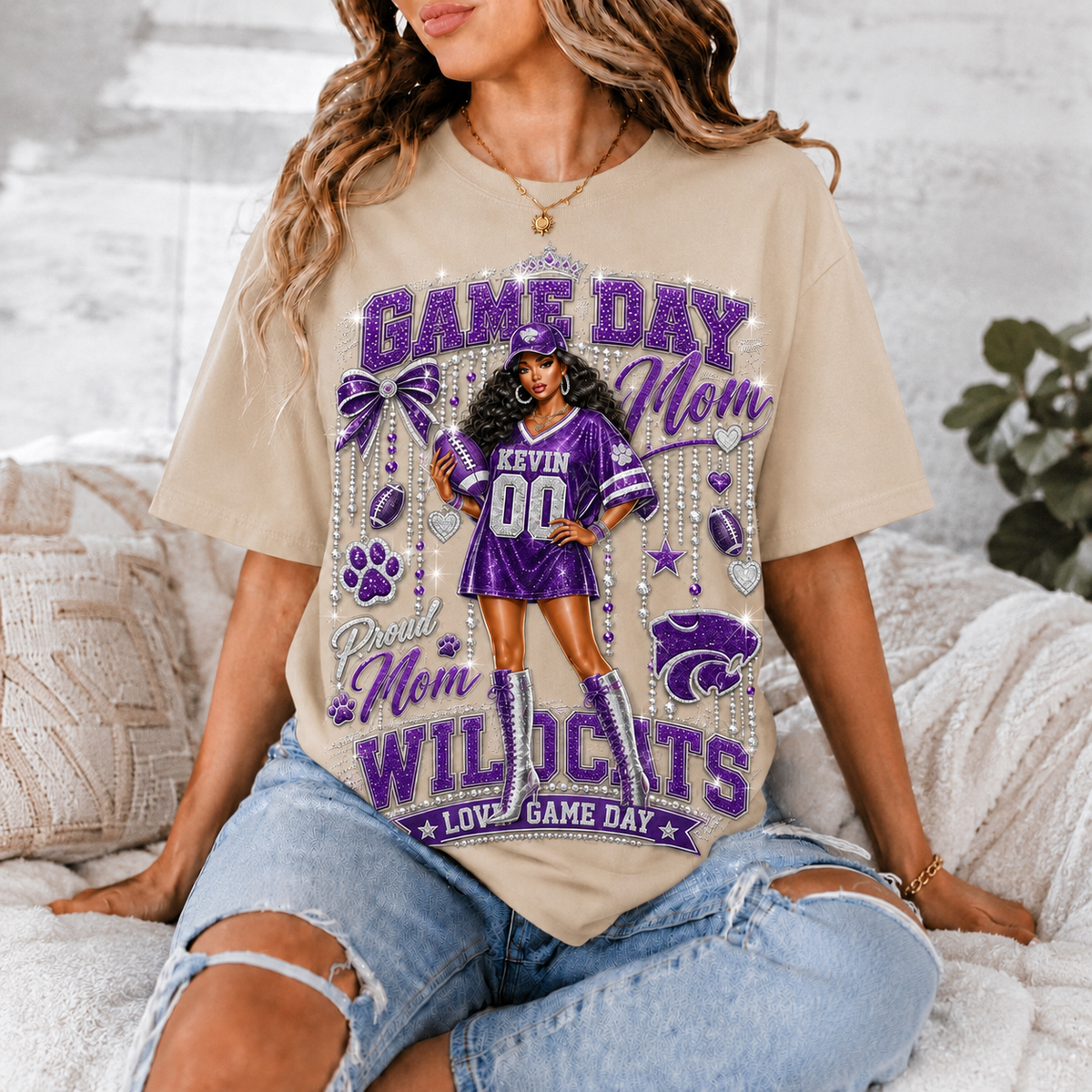 Personalized Game Day Mom Shirt, Custom Football Mom Tee, Player Name Number Team Shirt, Glitter Effect Proud Mom Gift