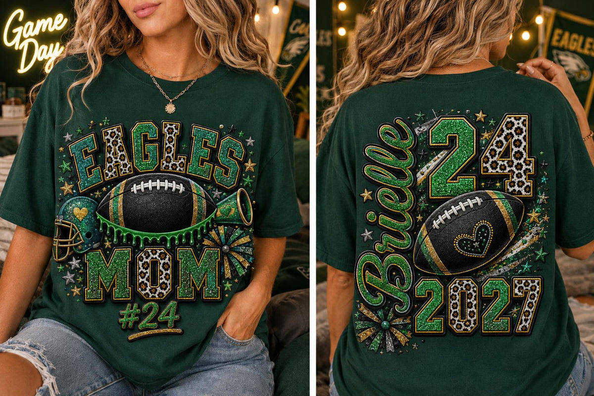 Personalized Football Mom Shirt, Custom Player Name Number, Game Day Glitter Effect Tee, Senior Mom 2027, Front Back Football Shirt