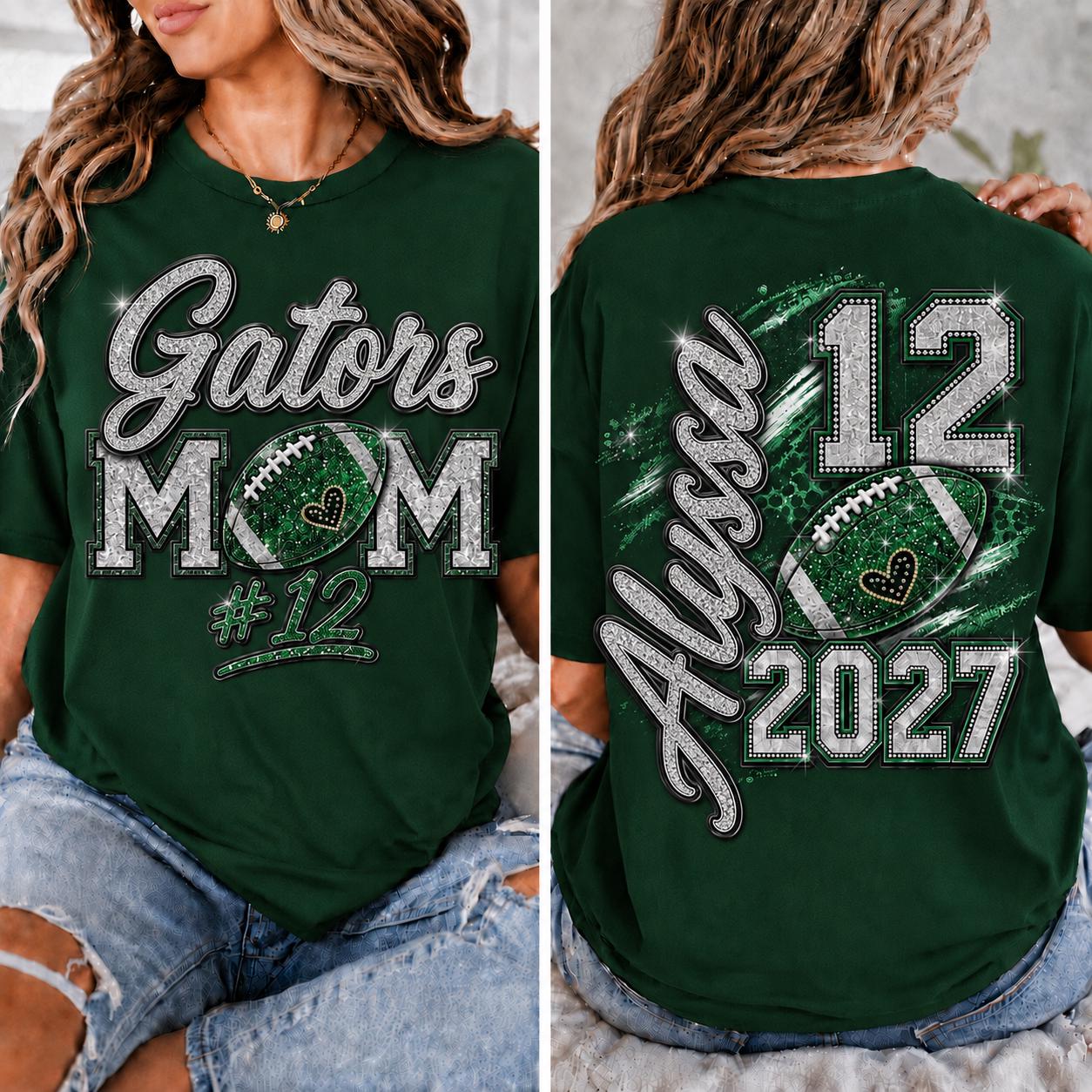 Personalized Football Mom Shirt, Custom Player Name Number, Game Day Mom Tee, Senior Football Mom, Glitter Effect Front Back