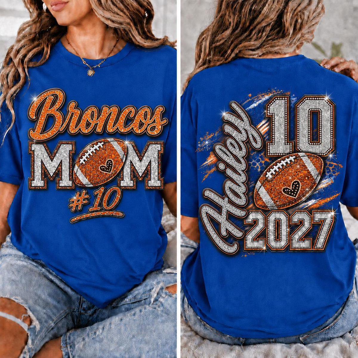 Personalized Football Mom Shirt, Custom Player Name Number, Game Day Mom Tee, Senior Football Mom, Glitter Effect Front Back