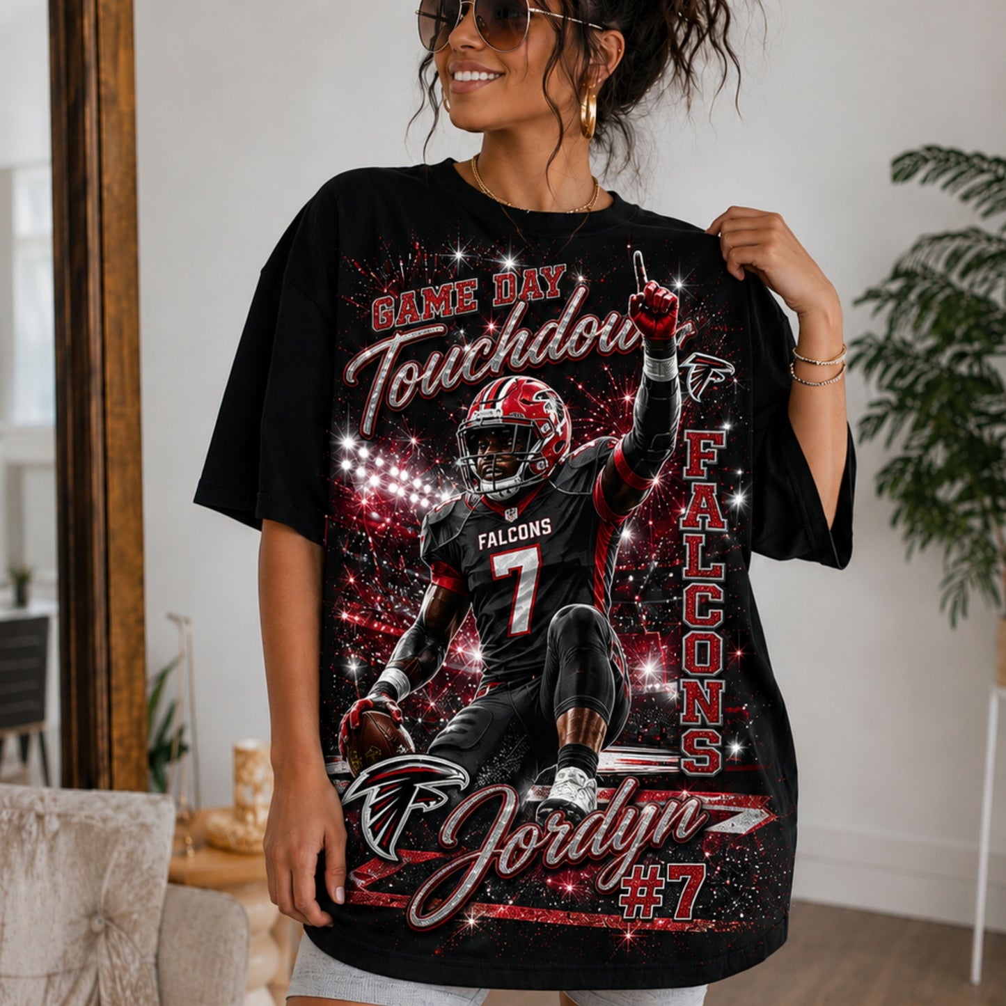 Personalized Football Mom Shirt, Custom Player Photo Name Number, Game Day Glitter Effect Tee, Front Back Football Shirt
