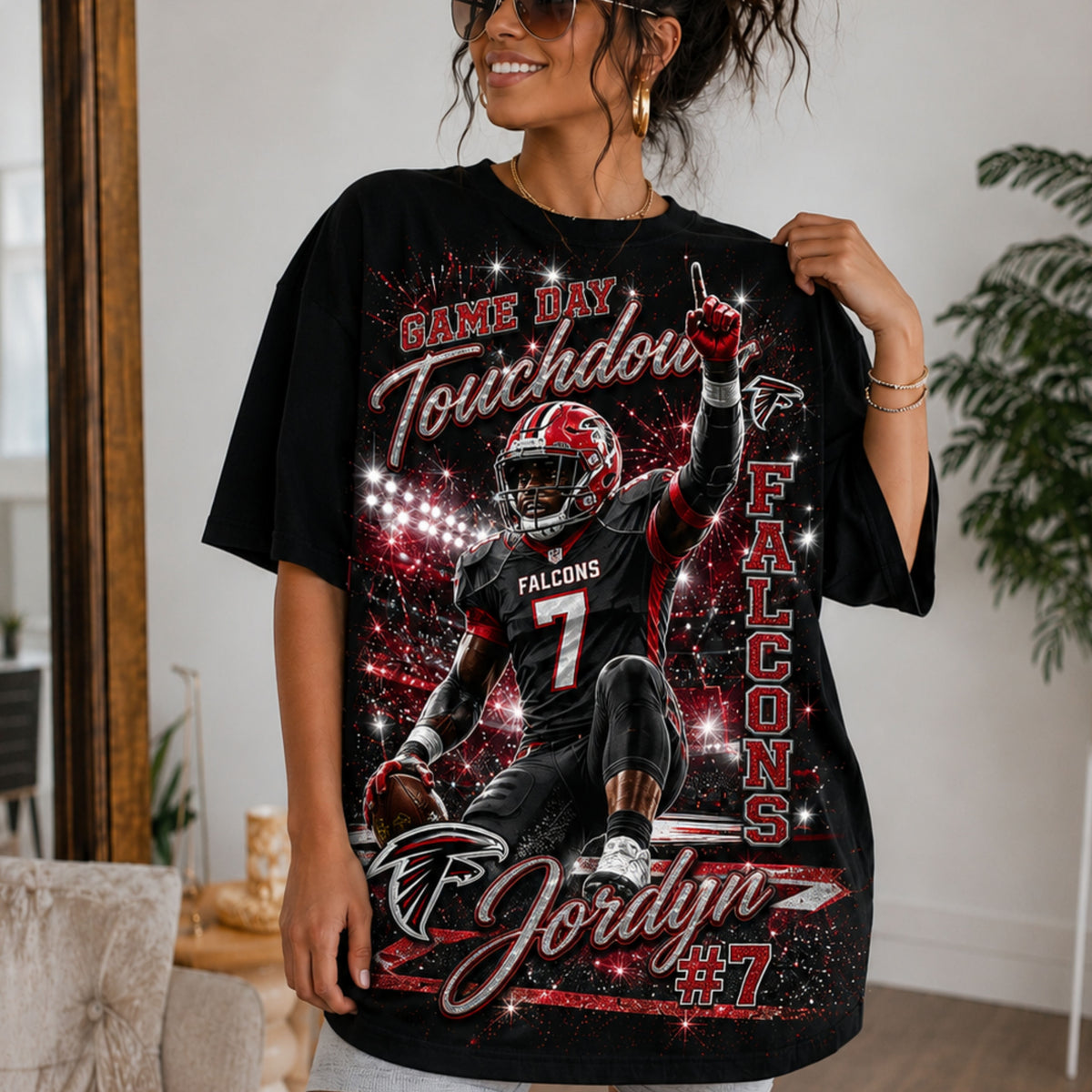 Personalized Football Mom Shirt, Custom Player Photo Name Number, Game Day Glitter Effect Tee, Front Back Football Shirt