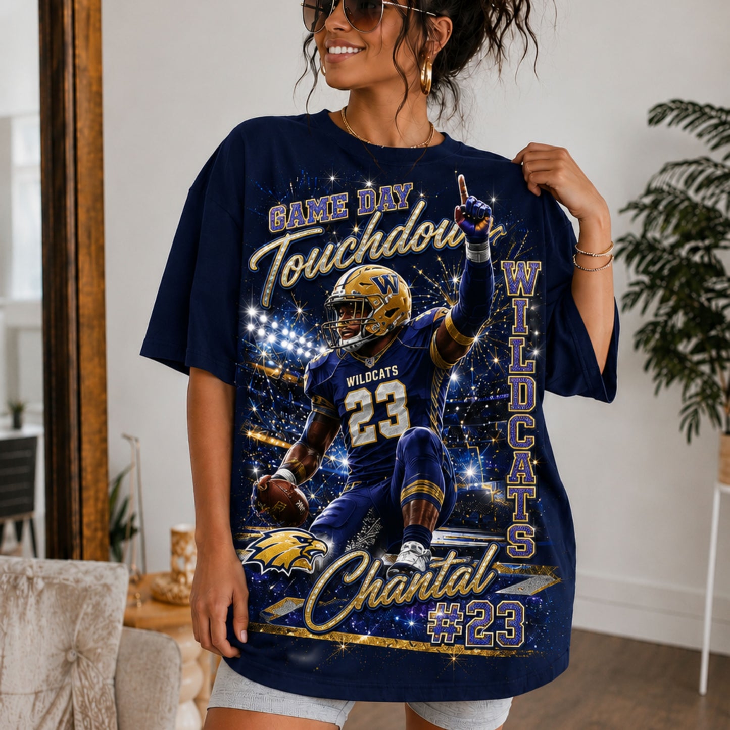 Personalized Football Mom Shirt, Custom Player Photo Name Number, Game Day Glitter Effect Tee, Front Back Football Shirt