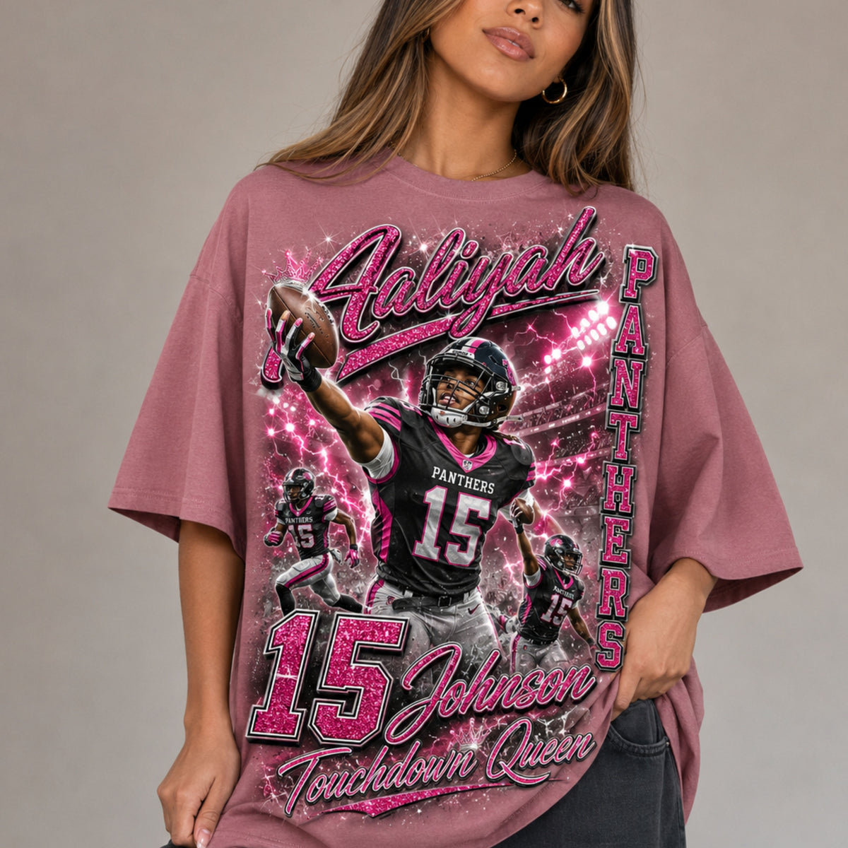 Personalized Football Mom Shirt, Custom Player Name Number, Game Day Mom Tee, Glitter Effect Football Shirt, Senior Night Gift