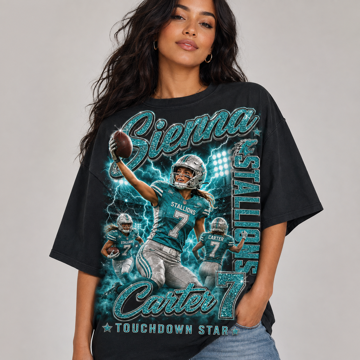 Personalized Football Mom Shirt, Custom Player Name Number, Game Day Mom Tee, Glitter Effect Football Shirt, Senior Night Gift