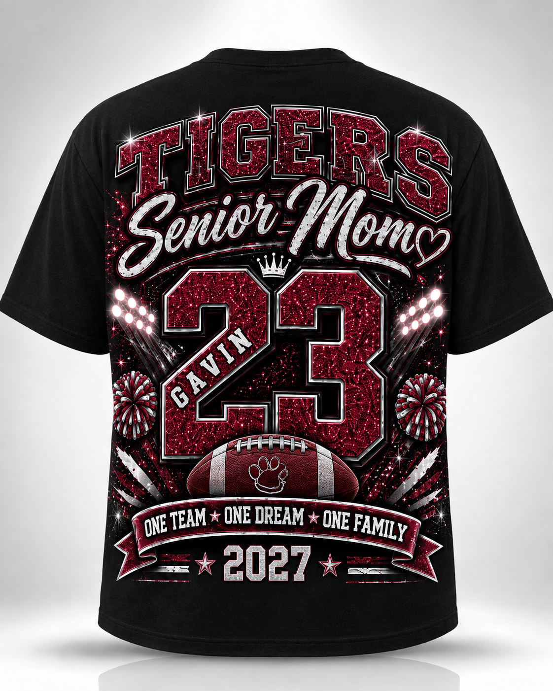 Personalized Senior Football Mom Shirt, Custom Player Name Number Tee, Senior Night Game Day Mom Shirt, Glitter Effect Football Gift