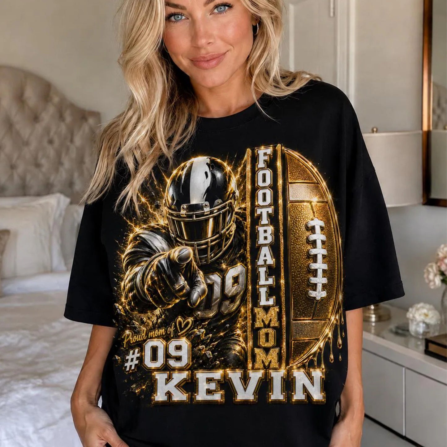 Personalized Football Mom Shirt, Custom Player Name Number Tee, Game Day Mom Shirt, Glitter Effect Football Mom Gift, Proud Mom Tee