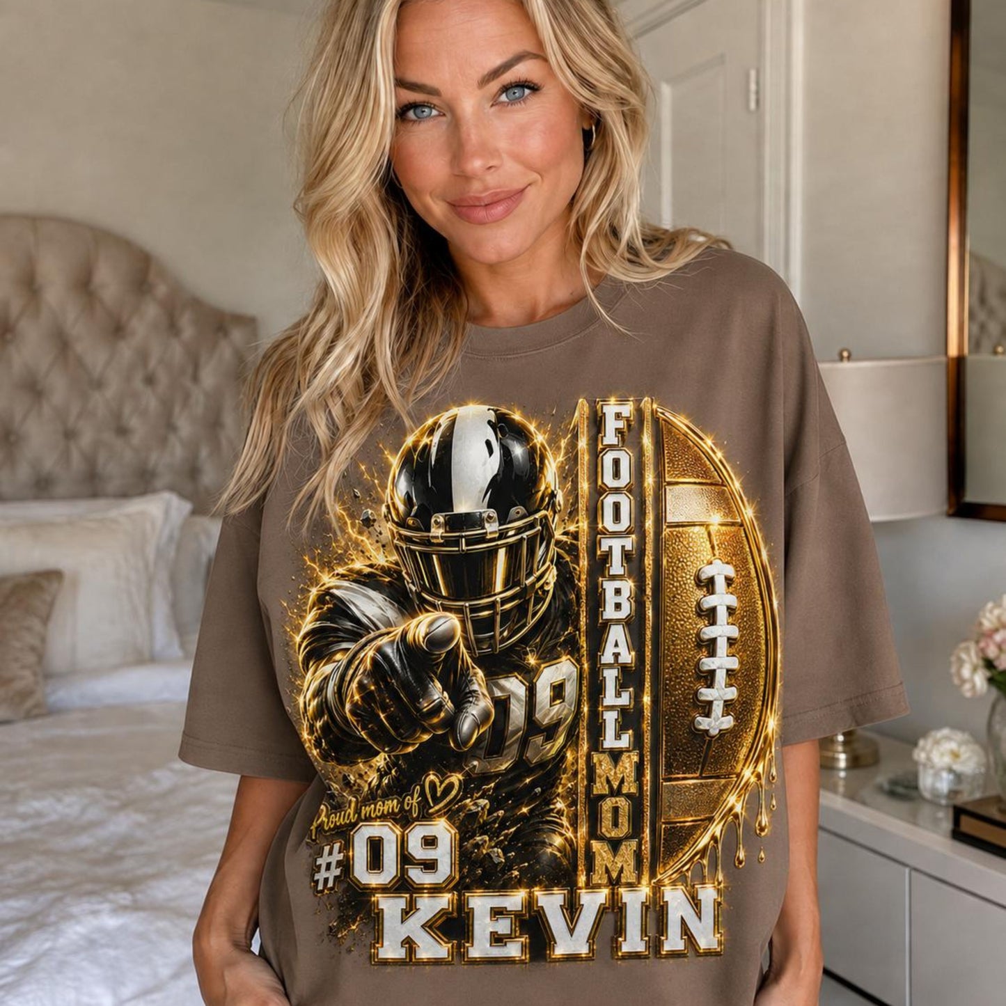 Personalized Football Mom Shirt, Custom Player Name Number Tee, Game Day Mom Shirt, Glitter Effect Football Mom Gift, Proud Mom Tee
