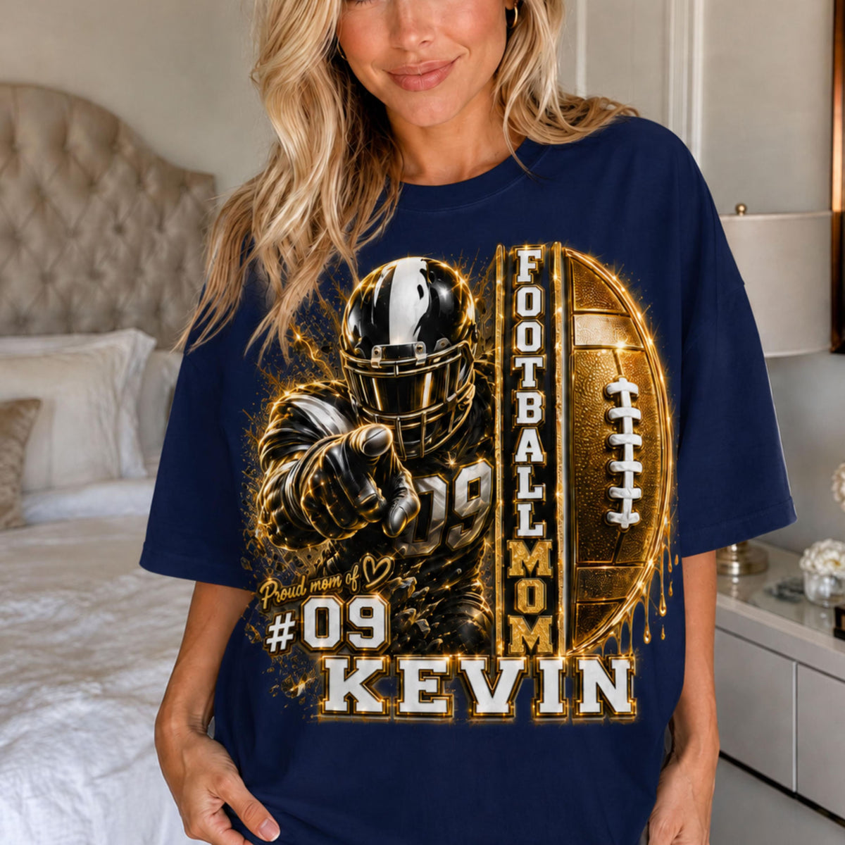 Personalized Football Mom Shirt, Custom Player Name Number Tee, Game Day Mom Shirt, Glitter Effect Football Mom Gift, Proud Mom Tee