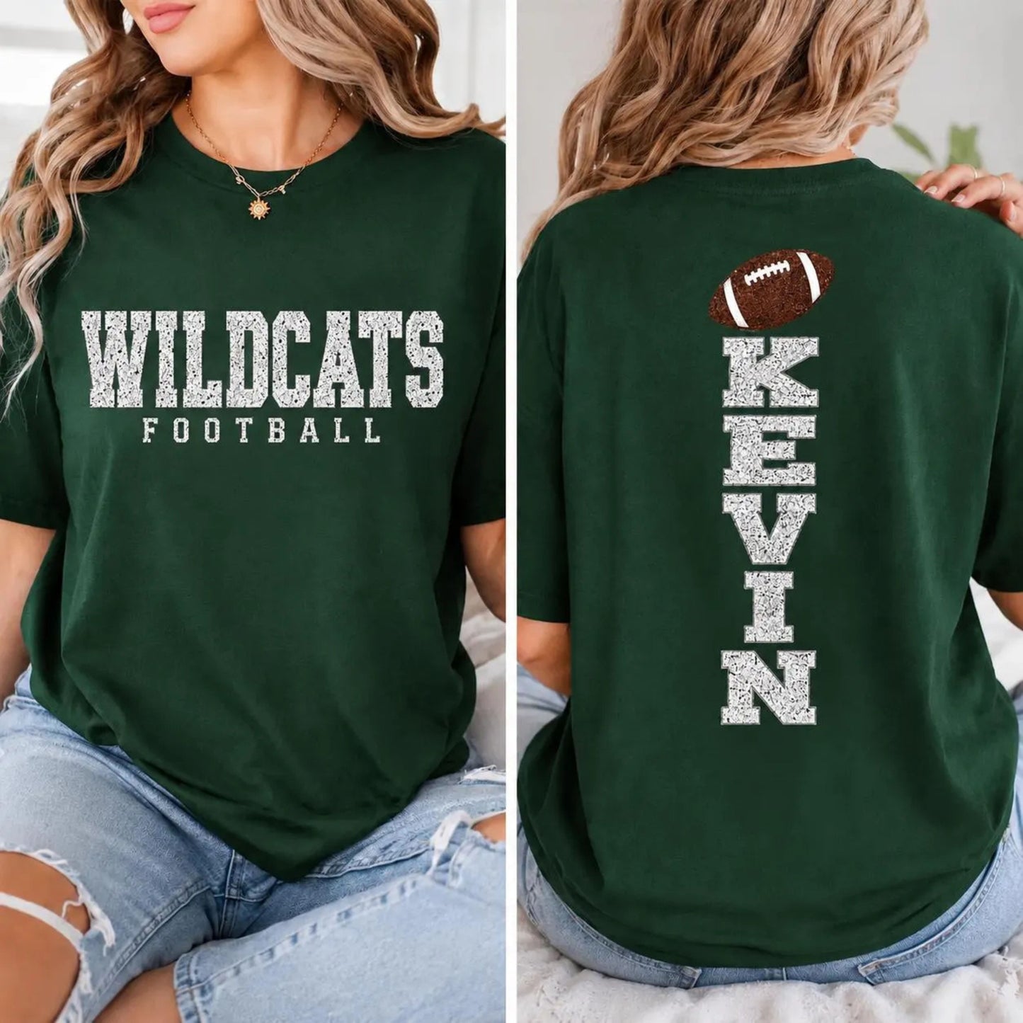 Personalized Football Mom Shirt, Custom Team Name Tee, Custom Back Name Shirt, Glitter Effect Game Day Tee, Sports Mom Gift