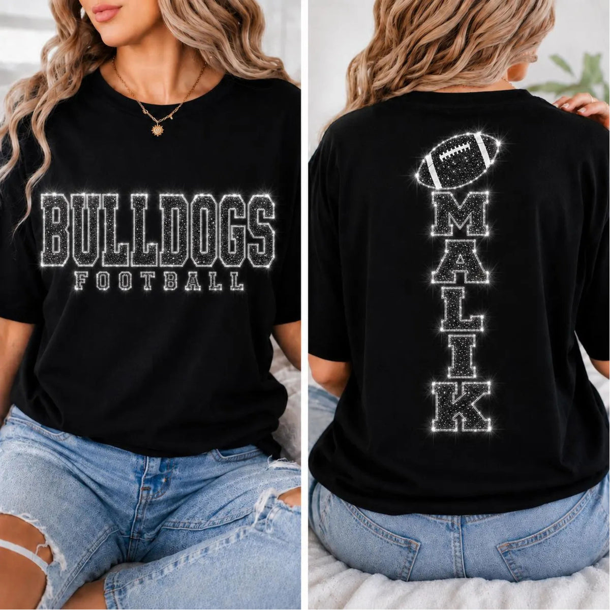 Personalized Football Mom Shirt, Custom Team Name Tee, Custom Back Name Shirt, Glitter Effect Game Day Tee, Sports Mom Gift