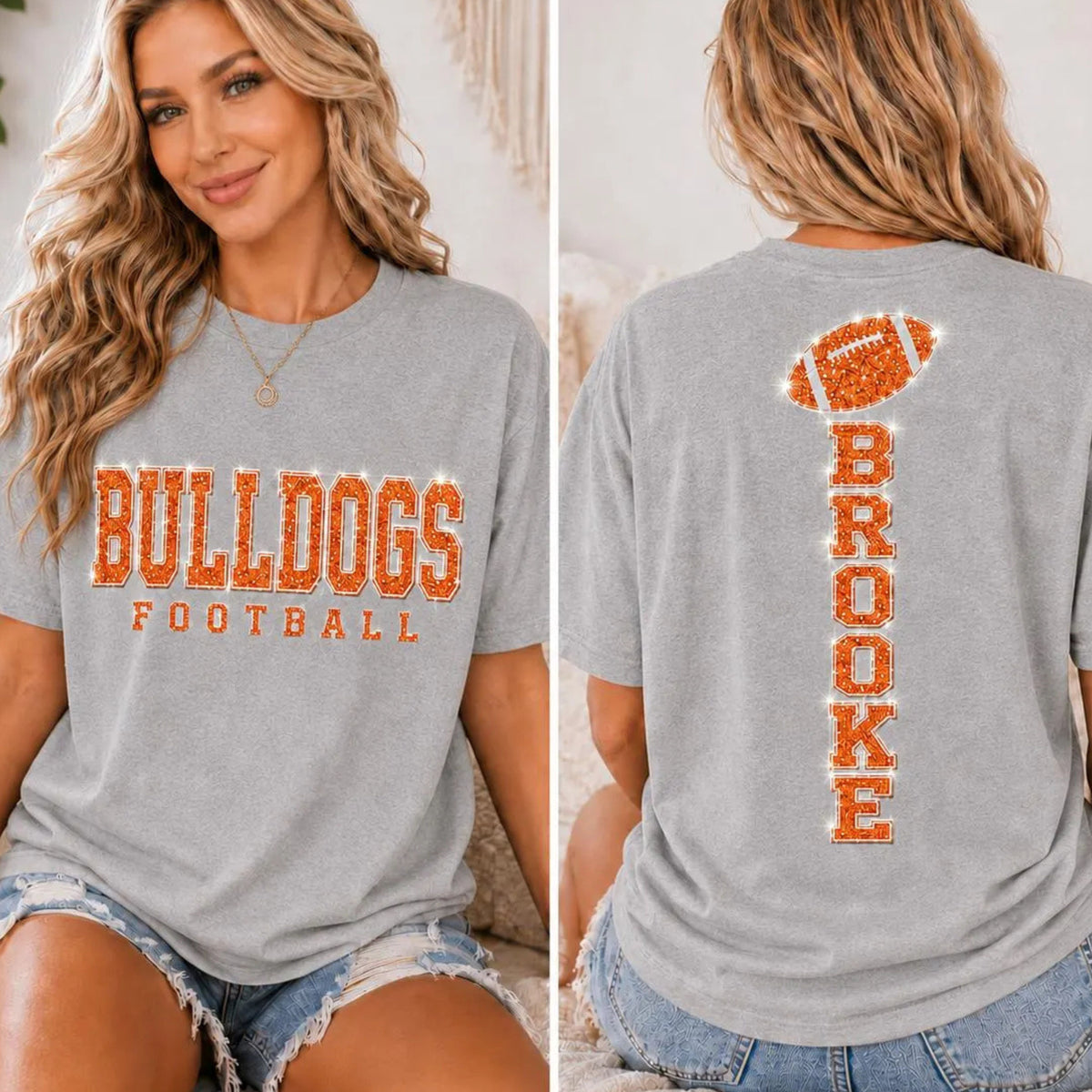 Personalized Football Mom Shirt, Custom Team Name Tee, Custom Back Name Shirt, Glitter Effect Game Day Tee, Sports Mom Gift