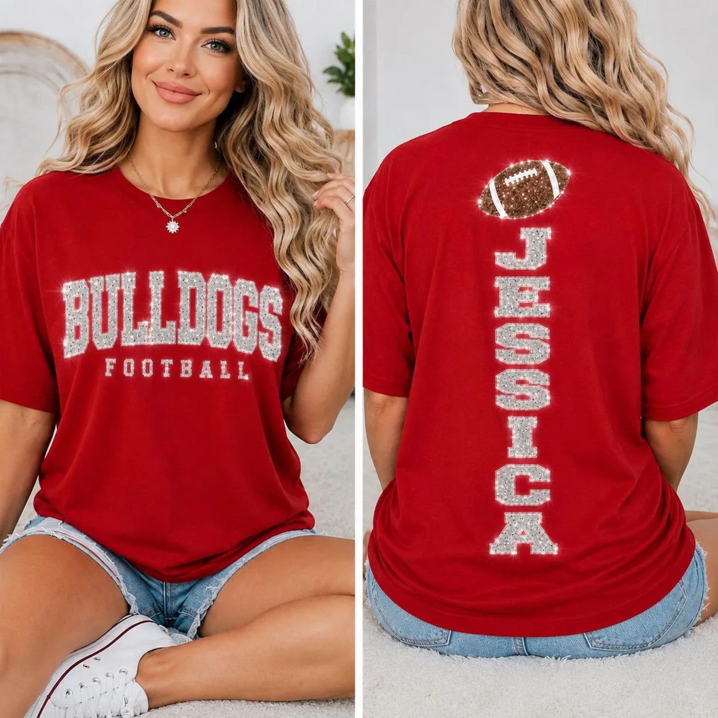 Personalized Football Mom Shirt, Custom Team Name Tee, Custom Back Name Shirt, Glitter Effect Game Day Tee, Sports Mom Gift