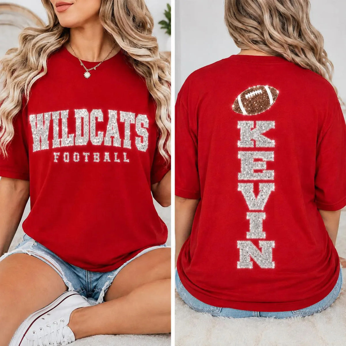 Personalized Football Mom Shirt, Custom Team Name Tee, Custom Back Name Shirt, Glitter Effect Game Day Tee, Sports Mom Gift