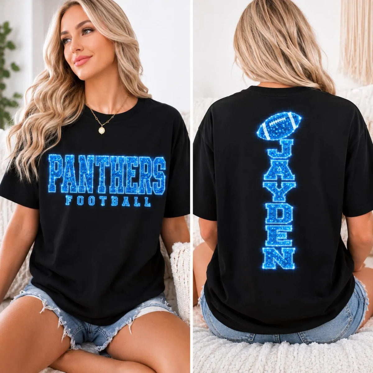 Personalized Football Mom Shirt, Custom Team Name Tee, Custom Back Name Shirt, Glitter Effect Game Day Tee, Sports Mom Gift