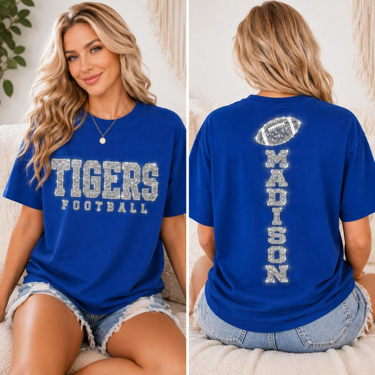 Personalized Football Mom Shirt, Custom Team Name Tee, Custom Back Name Shirt, Glitter Effect Game Day Tee, Sports Mom Gift