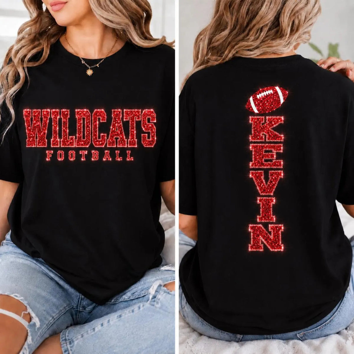 Personalized Football Mom Shirt, Custom Team Name Tee, Custom Back Name Shirt, Glitter Effect Game Day Tee, Sports Mom Gift
