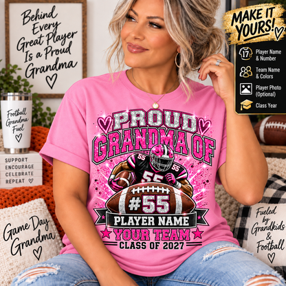 Personalized Football Grandma Shirt  Custom Player Photo, Name & Number, Glitter Effect Proud Grandma Game Day Tee