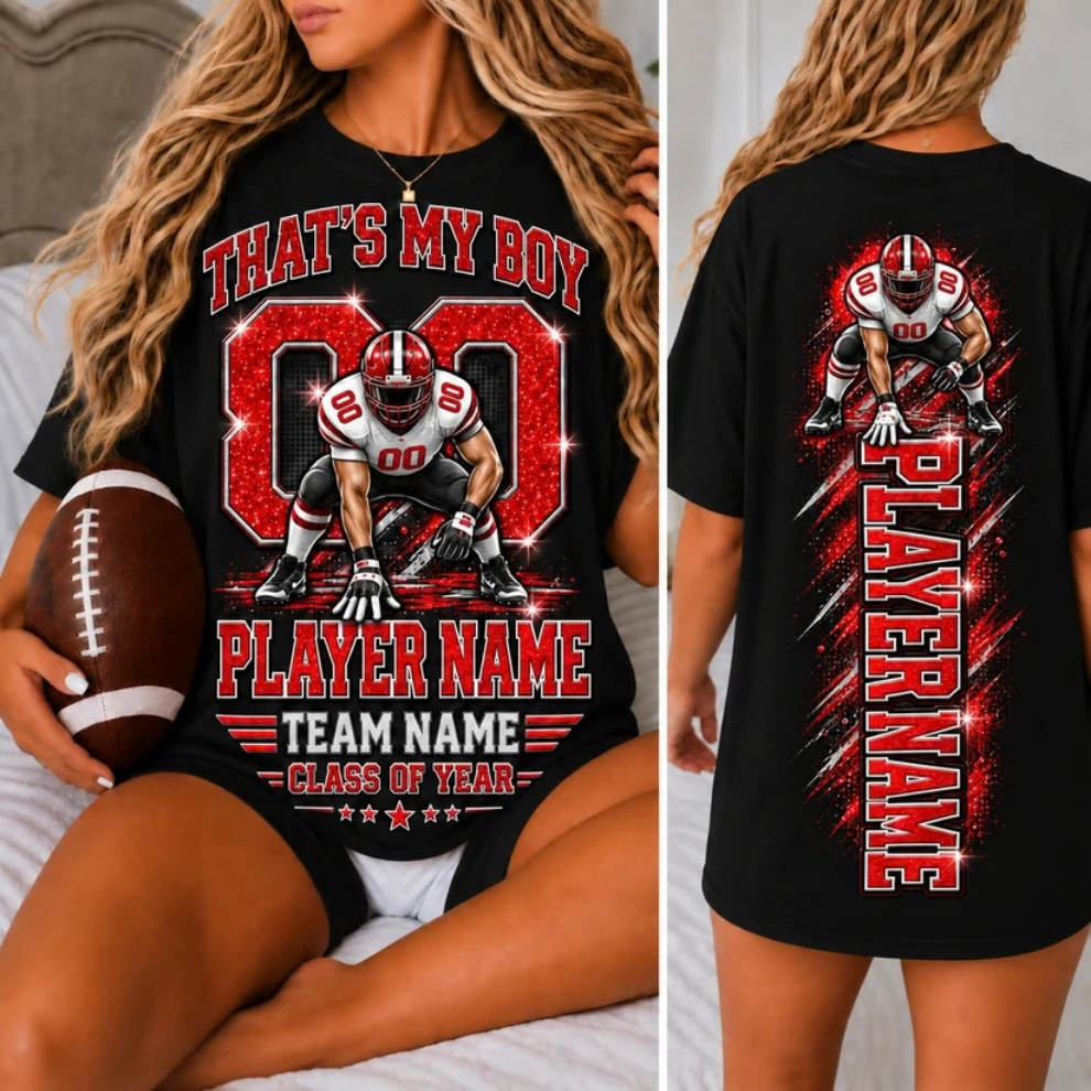 Personalized Football Mom Shirt, That's My Boy Tee, Custom Player Name & Number, Senior Night Gift, Game Day Mom Shirt, Glitter Effect