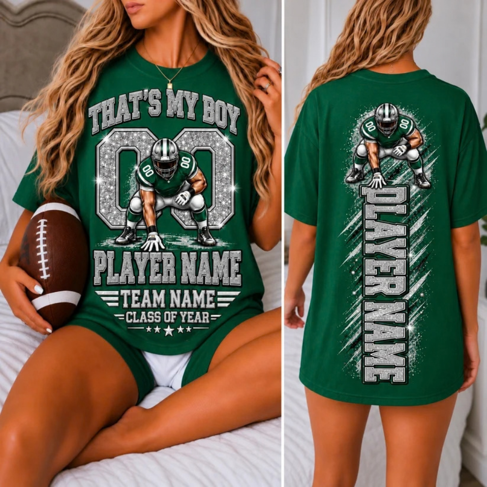Personalized Football Mom Shirt, That's My Boy Tee, Custom Player Name & Number, Senior Night Gift, Game Day Mom Shirt, Glitter Effect
